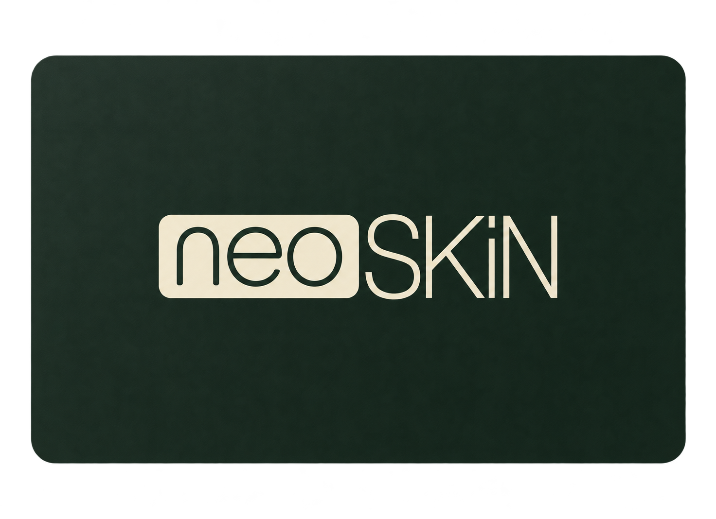 neoSKiN gift voucher in deep green with the clinic logo