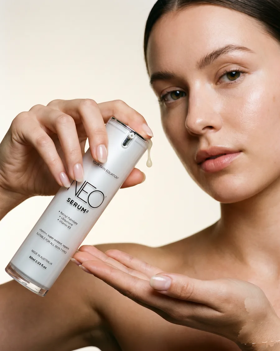 NEO Serum skincare shown in use