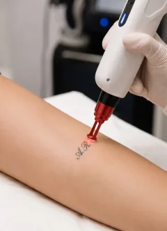 Pico laser handpiece during treatment
